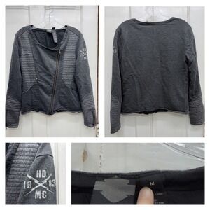 Harley Davidson Womens Medium Gray Knit Asymmetrical Zip Lined Jacket Motorcycle